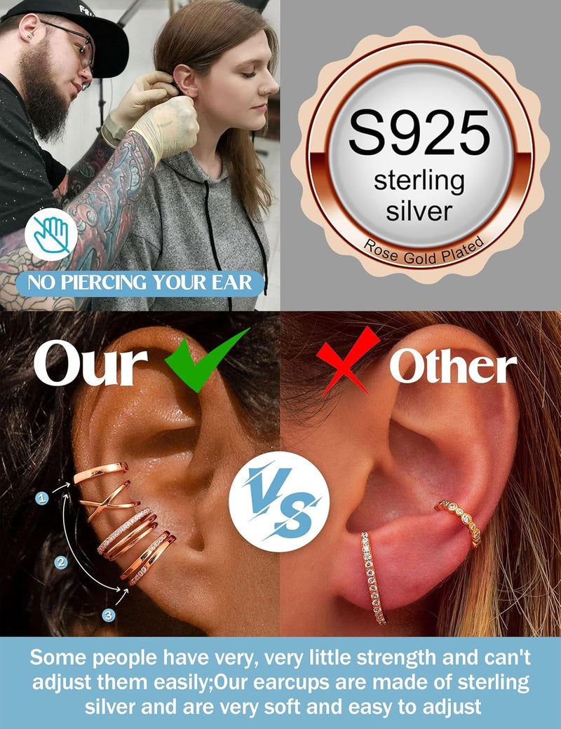 JeryWe 4 Pcs 925 Sterling Silver Ear Cuff for Women Non Piercing Adjustable Ear Cuff Earrings Clip On Cartilage Helix Wrap Ear Jewelry Set - Image 5